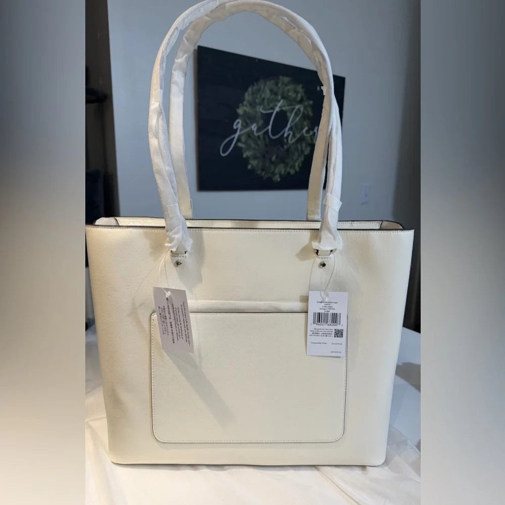 Kate‎ Spade Bridget Crinkle Patent Large Ivory White Tote Bag KM674 NWT $399